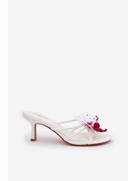 Women's High Heel Slippers With Artificial Flower White Reyi