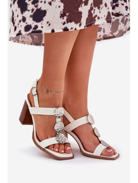 Womens sandals on a heel with a decorative strap white Mirfedi