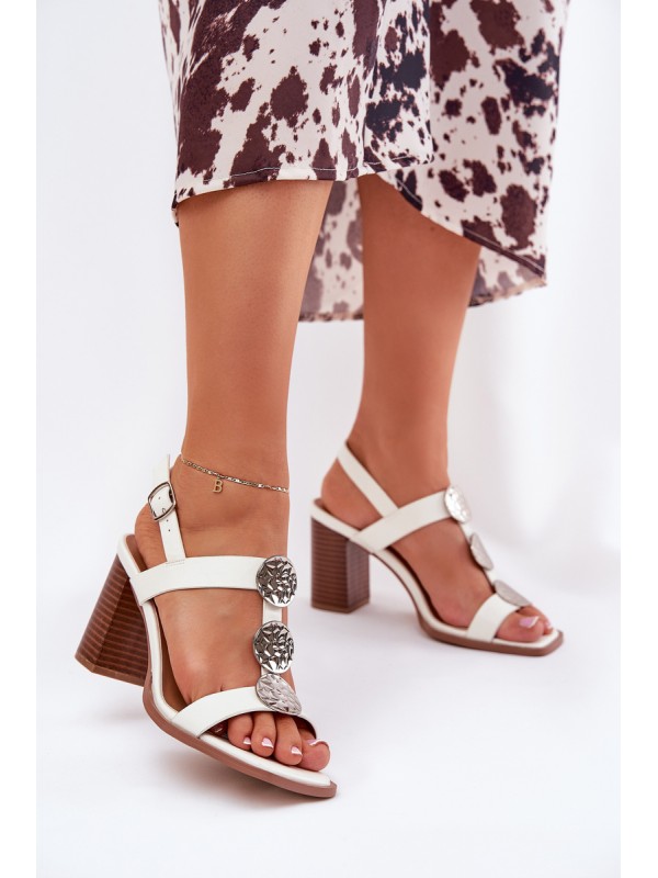 Womens sandals on a heel with a decorative strap white Mirfedi