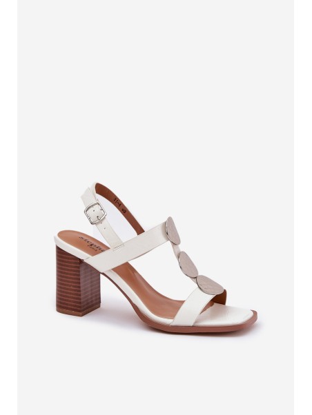 Womens sandals on a heel with a decorative strap white Mirfedi