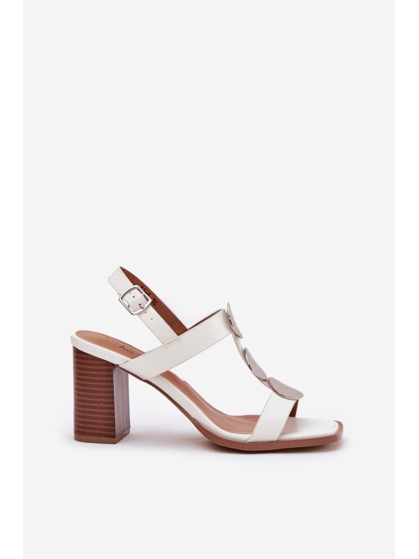Womens sandals on a heel with a decorative strap white Mirfedi