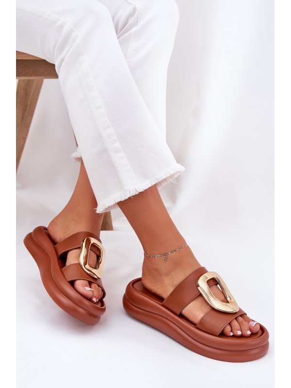 Women's Platform Sandals with Golden Detail Camel Ularinea