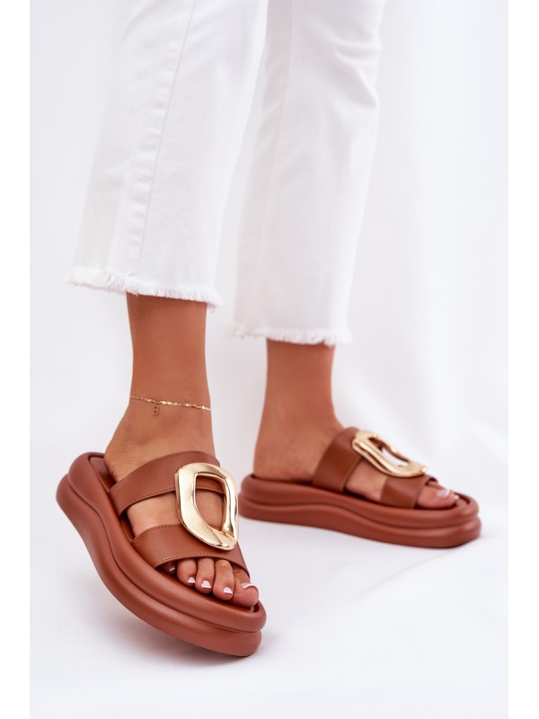 Women's Platform Sandals with Golden Detail Camel Ularinea 2