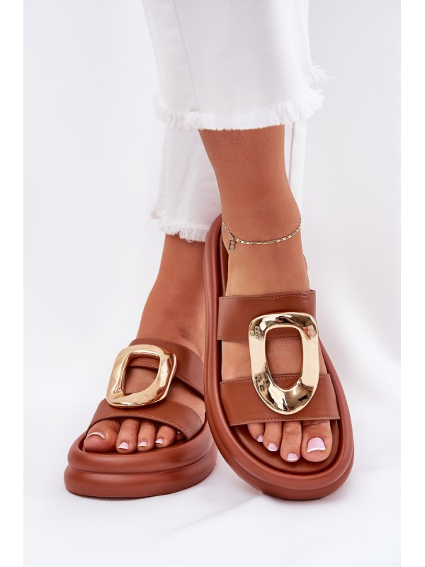 Women's Platform Sandals with Golden Detail Camel Ularinea