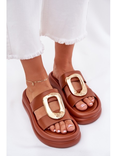 Women's Platform Sandals with Golden Detail Camel Ularinea