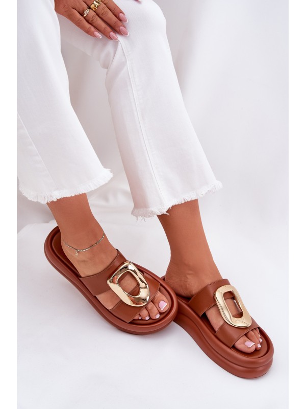 Women's Platform Sandals with Golden Detail Camel Ularinea