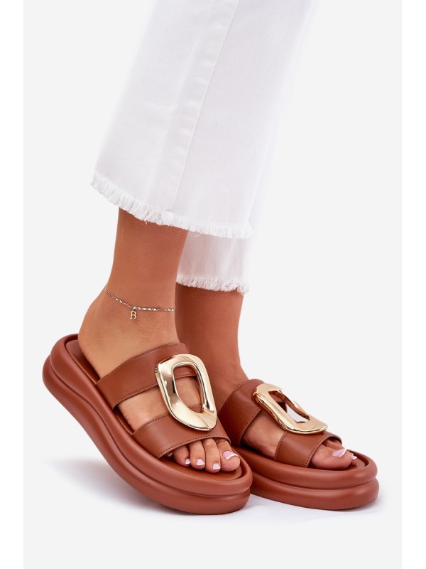 Women's Platform Sandals with Golden Detail Camel Ularinea