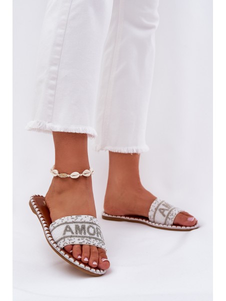 Women Flat Sandals With Decoration White Dorfedi