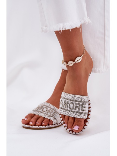 Women Flat Sandals With Decoration White Dorfedi