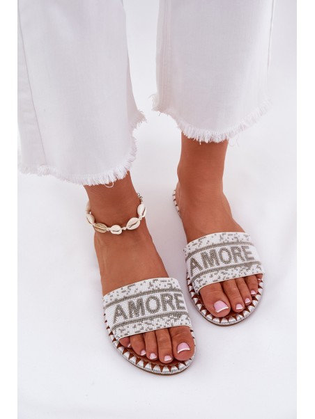 Women Flat Sandals With Decoration White Dorfedi