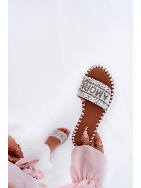 Women Flat Sandals With Decoration White Dorfedi