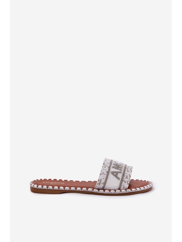 Women Flat Sandals With Decoration White Dorfedi