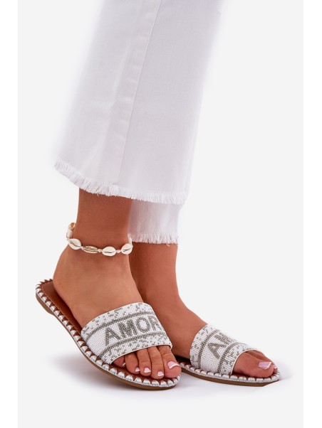 Women Flat Sandals With Decoration White Dorfedi