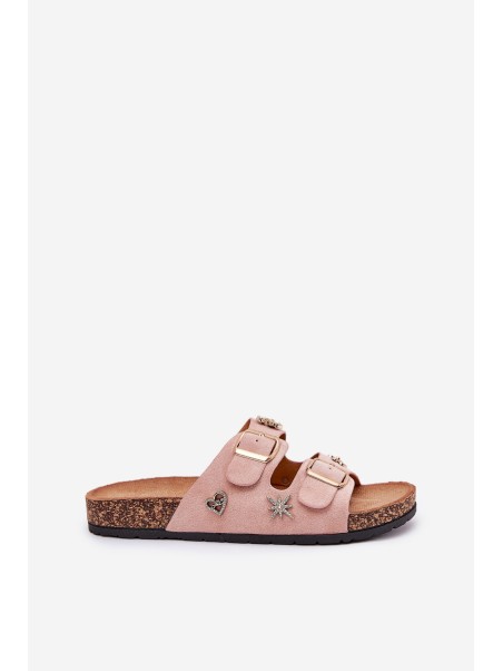 Women's sandals on cork sole with buckles and embellishments light pink Efadelis