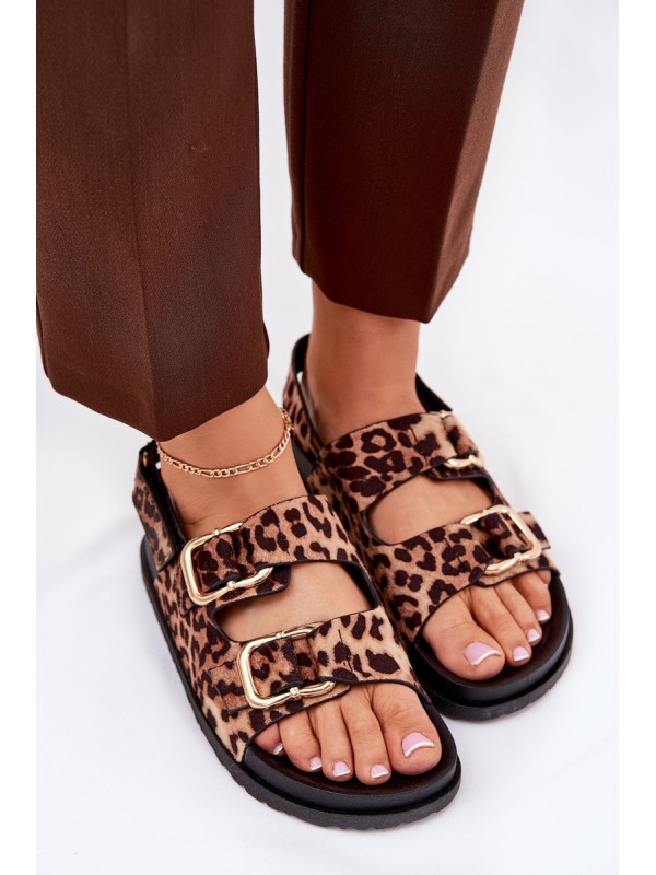 Brown Women Sandals With Buckles In Leopard Print Seladith