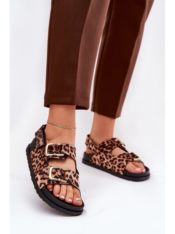 Brown Women Sandals With Buckles In Leopard Print Seladith