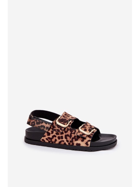 Brown Women Sandals With Buckles In Leopard Print Seladith