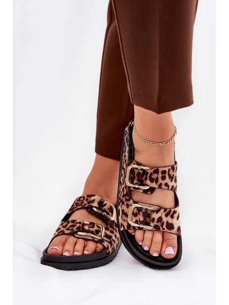 Brown Women Sandals With Buckles In Leopard Print Seladith