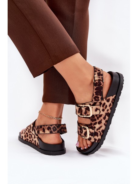 Brown Women Sandals With Buckles In Leopard Print Seladith
