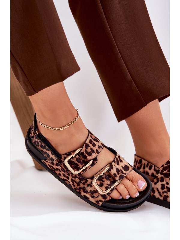 Brown Women Sandals With Buckles In Leopard Print Seladith