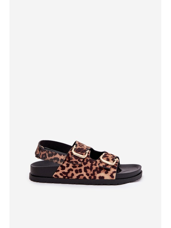 Brown Women Sandals With Buckles In Leopard Print Seladith