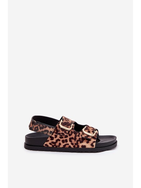 Brown Women Sandals With Buckles In Leopard Print Seladith