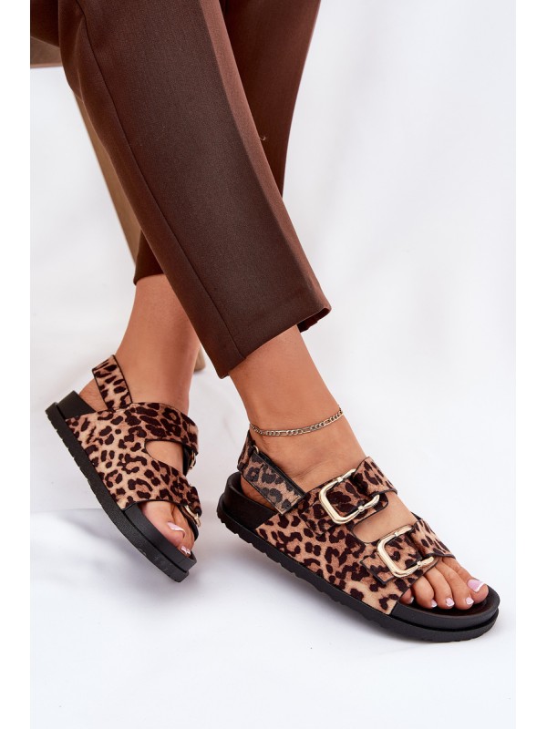 Brown Women Sandals With Buckles In Leopard Print Seladith