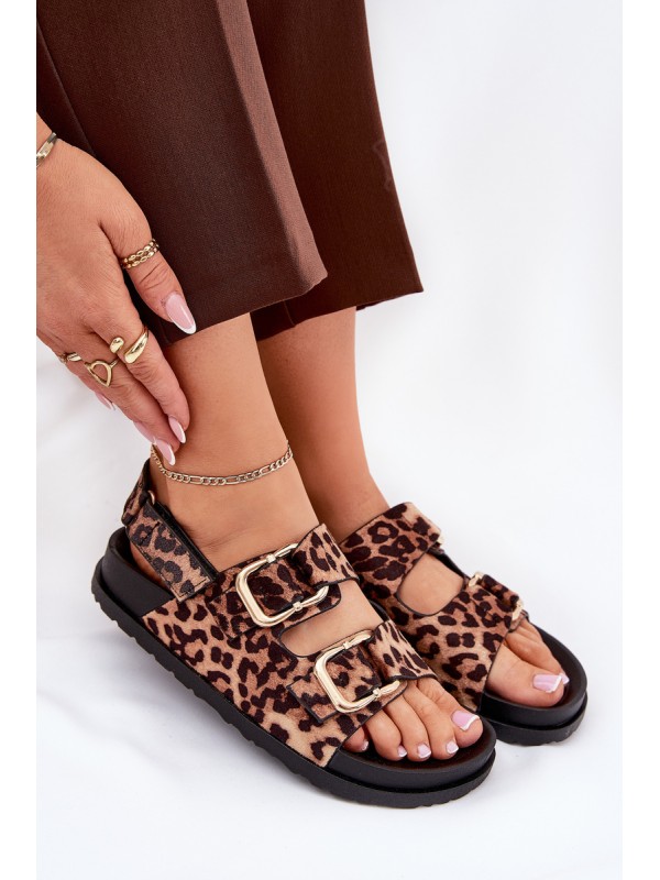 Brown Women Sandals With Buckles In Leopard Print Seladith