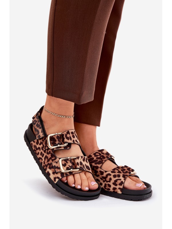Brown Women Sandals With Buckles In Leopard Print Seladith