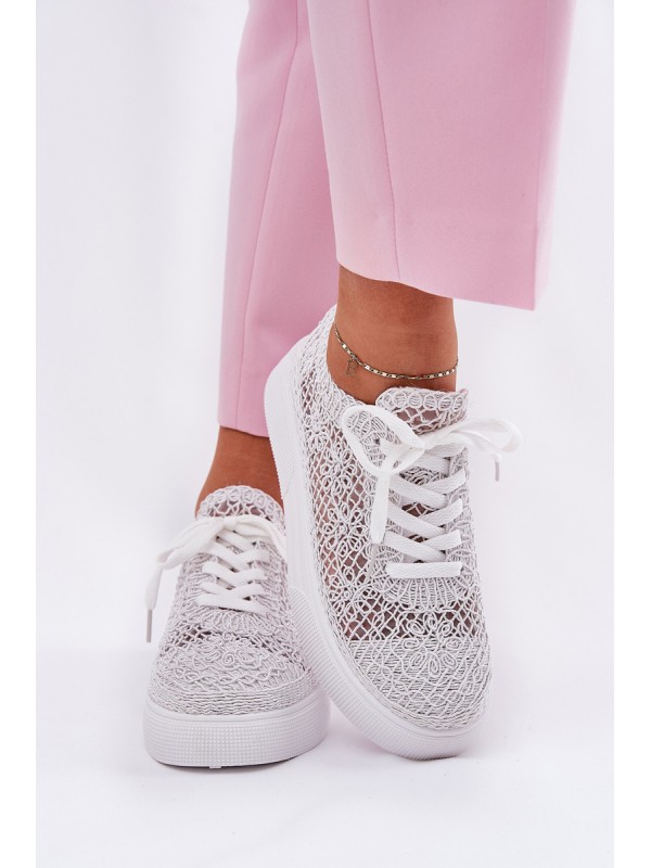 Lace-Up Women's Sneakers On Platform White Aranelith