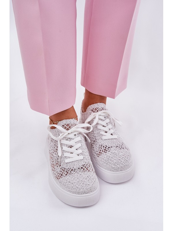 Lace-Up Women's Sneakers On Platform White Aranelith