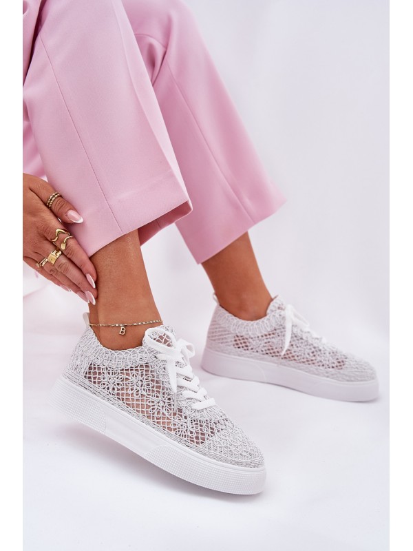 Lace-Up Women's Sneakers On Platform White Aranelith