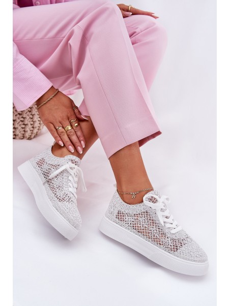 Lace-Up Women's Sneakers On Platform White Aranelith