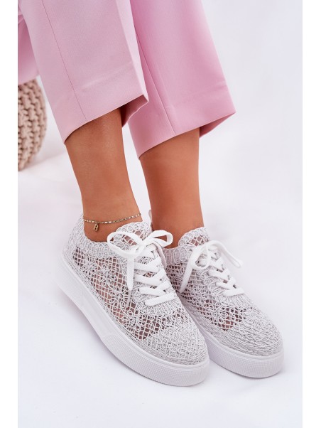 Lace-Up Women's Sneakers On Platform White Aranelith