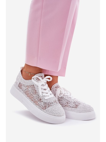 Lace-Up Women's Sneakers On Platform White Aranelith