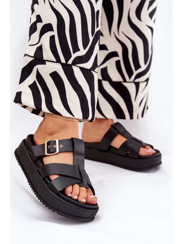 Women's Platform Sandals With Straps And Buckle Black Elimessa