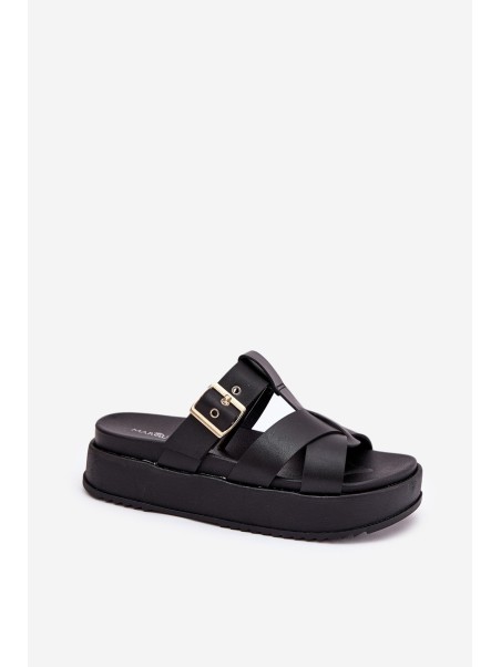 Women's Platform Sandals With Straps And Buckle Black Elimessa