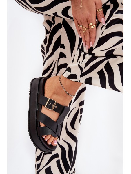 Women's Platform Sandals With Straps And Buckle Black Elimessa