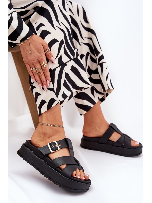 Women's Platform Sandals With Straps And Buckle Black Elimessa
