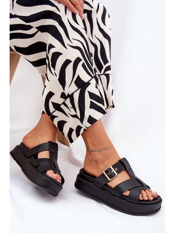 Women's Platform Sandals With Straps And Buckle Black Elimessa