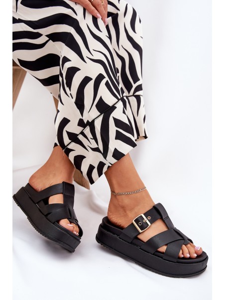 Women's Platform Sandals With Straps And Buckle Black Elimessa