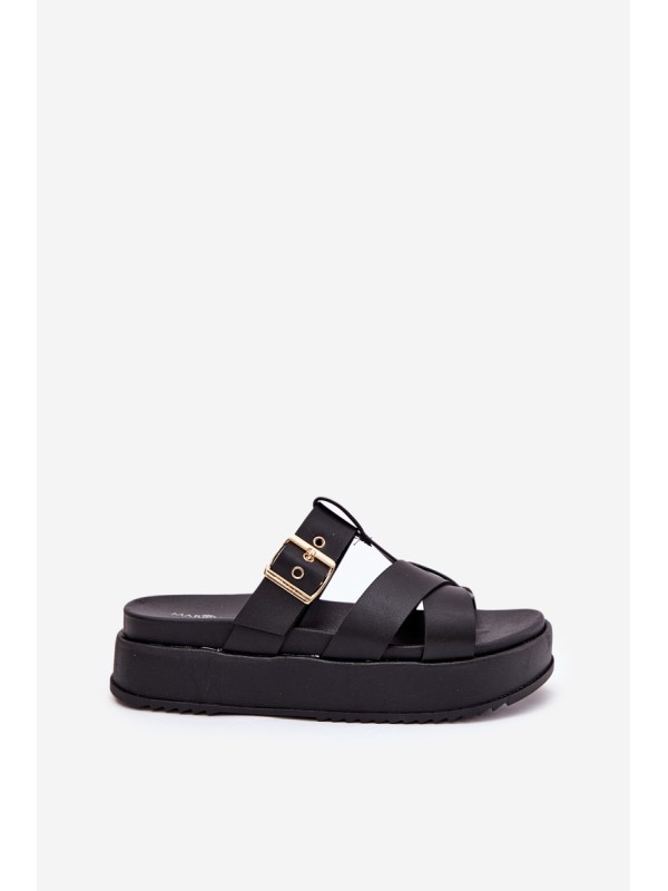 Women's Platform Sandals With Straps And Buckle Black Elimessa