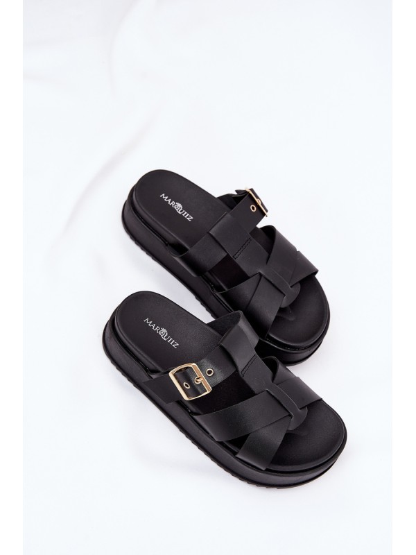 Women's Platform Sandals With Straps And Buckle Black Elimessa