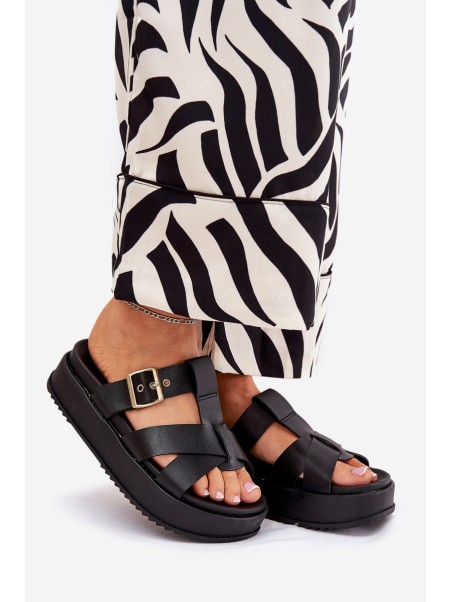 Women's Platform Sandals With Straps And Buckle Black Elimessa