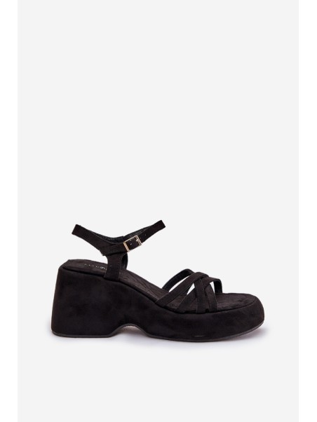 Platform And Wedge Sandals Made Of Eco Suede Black Nendal