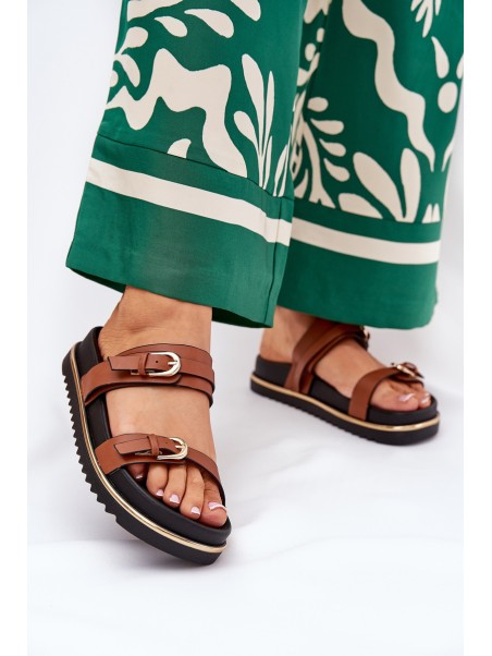Ladies Smooth Platform Sandals With Straps And Buckles Camel Ziferte