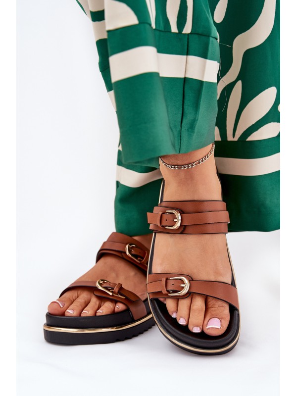 Ladies Smooth Platform Sandals With Straps And Buckles Camel Ziferte 2