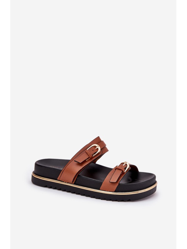 Ladies Smooth Platform Sandals With Straps And Buckles Camel Ziferte