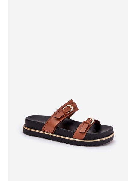 Ladies Smooth Platform Sandals With Straps And Buckles Camel Ziferte