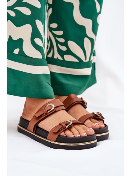 Ladies Smooth Platform Sandals With Straps And Buckles Camel Ziferte